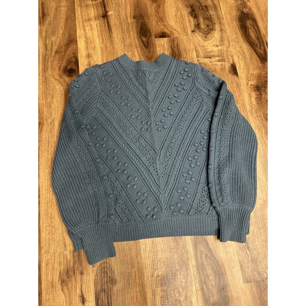 Sézane Blue Solal Jumper Knit Sweater Size M Pointelle Bobble Detail Wool Blen